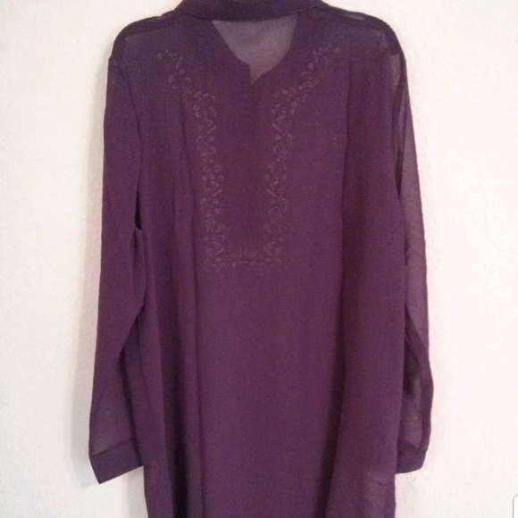 Vintage Embroidered Chiffon Silk long sleeve Tunic - Picture 3 of 6